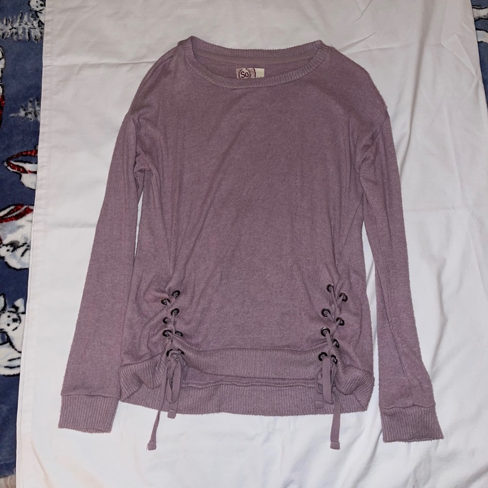 Juniors Magenta Long Sleeve Tie Tee